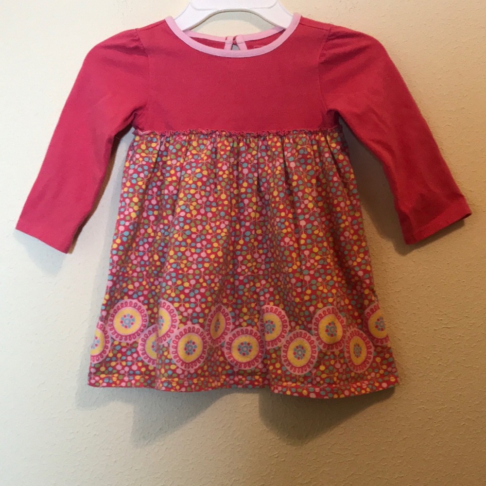 L.L. Bean Pink and Yellow Long Sleeve Dress 12-18M